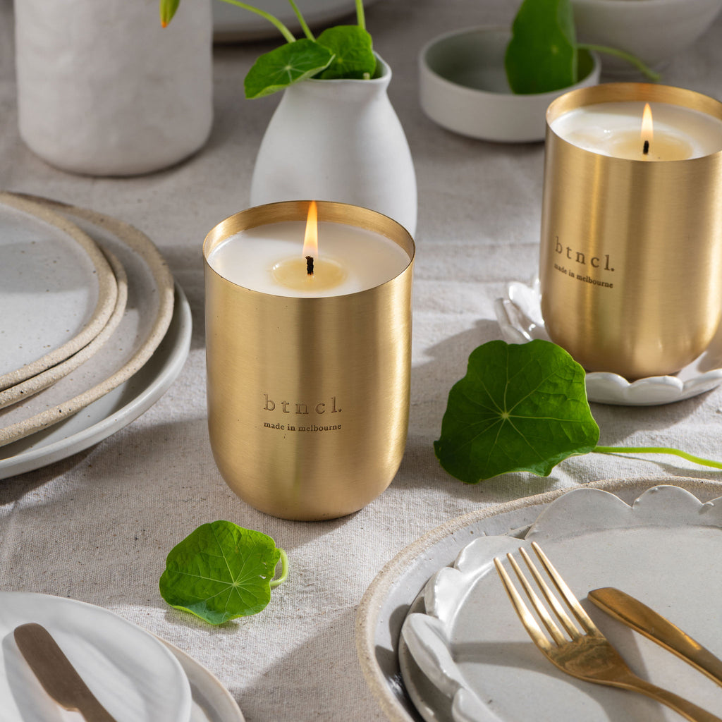 Brass candles at a lovely table setting