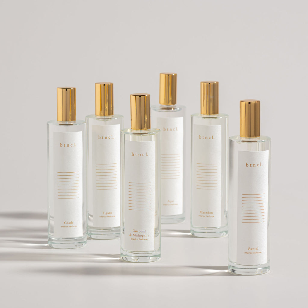 Interior Perfume scents scattered in a row