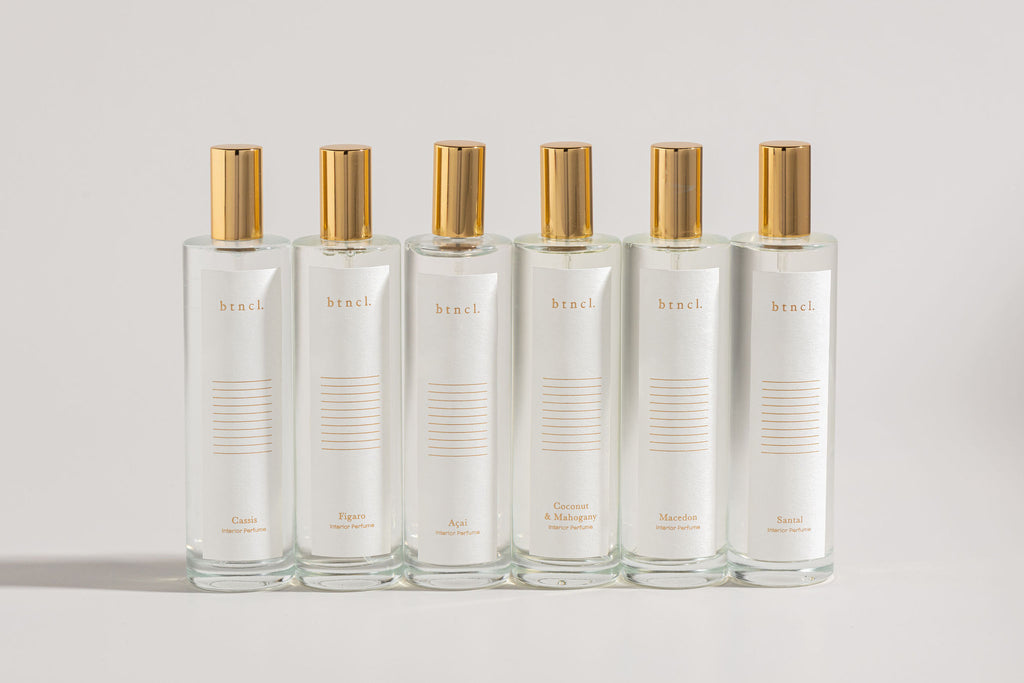 Interior perfume bottles in a row