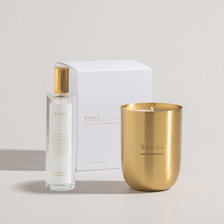 Brass candle with interior perfume bundle